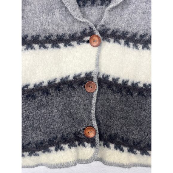 VTG Coldwater Creek Boiled Wool Gray White Coat 90s sz XL Outdoors Fair Isle - Picture 9 of 11